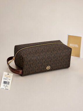 Michael Kors Jet Set Travel MD Cosmetic Case Brown Bronze Snake NWT $328